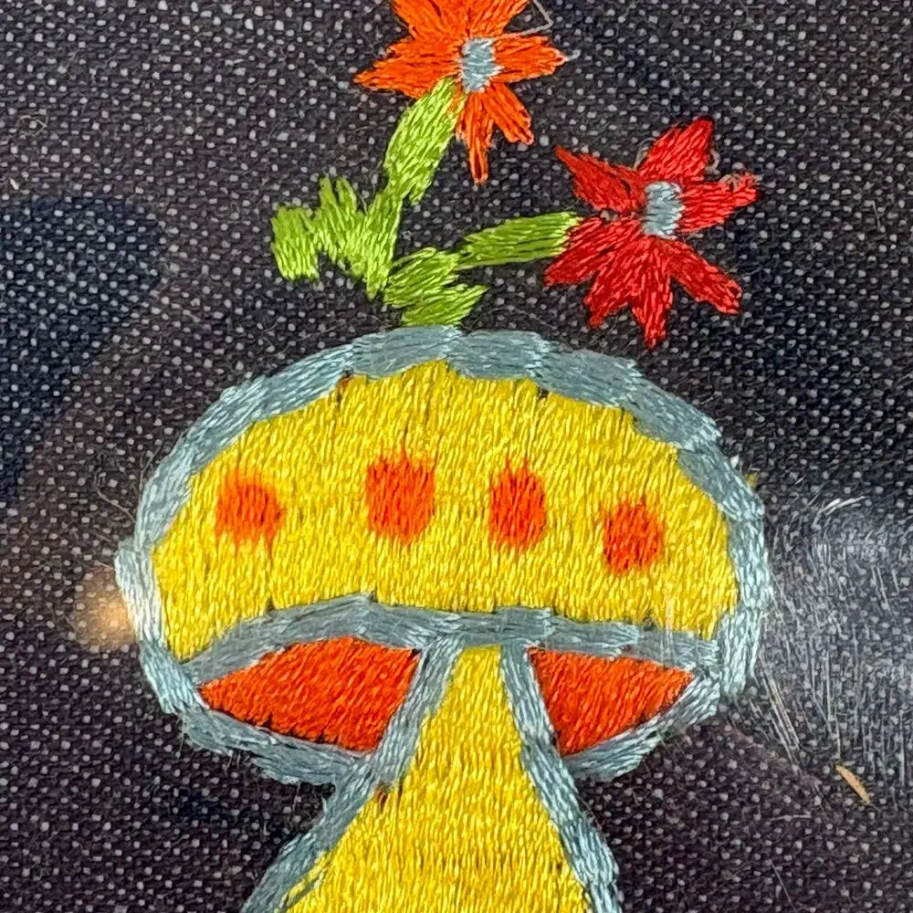 Mushroom Denim Patch 70s Iron-On Embroidered USA New Flower Retro Hippie